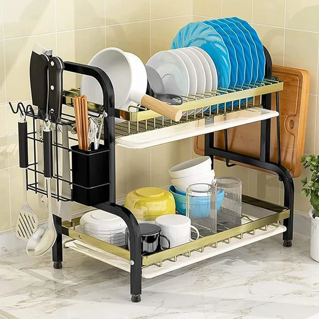 Multifunctional Double Layer Dish Plate Bowl Holder Drying Rack