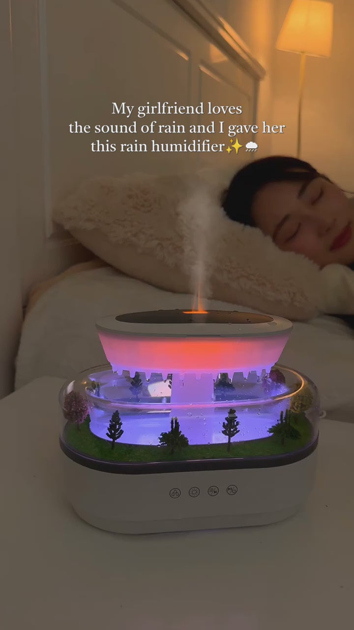 Raindrop Aroma Humidifier – LED Light, White Noise & Essential Oil Diffuser