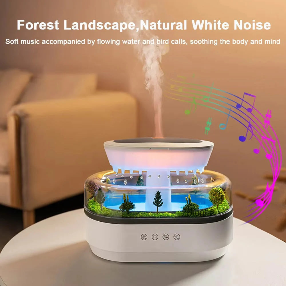 Raindrop Aroma Humidifier – LED Light, White Noise & Essential Oil Diffuser