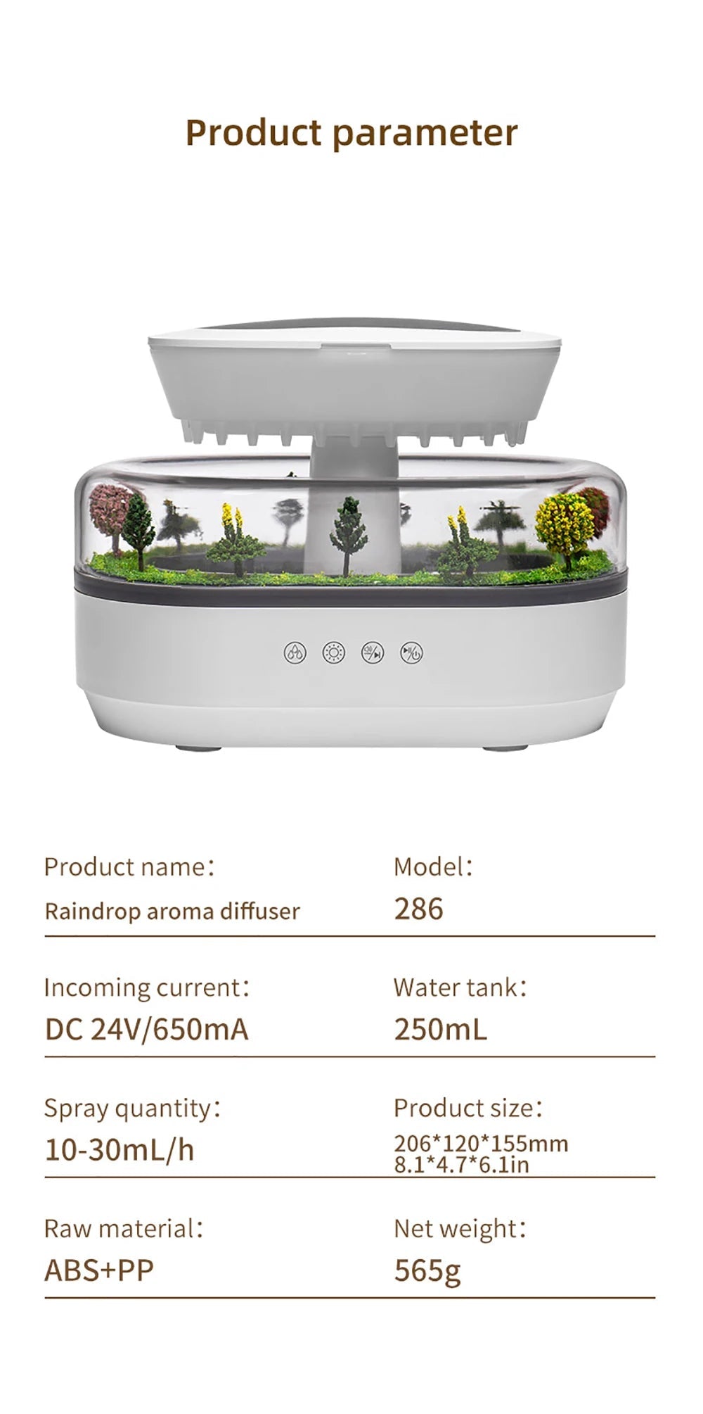 Raindrop Aroma Humidifier – LED Light, White Noise & Essential Oil Diffuser