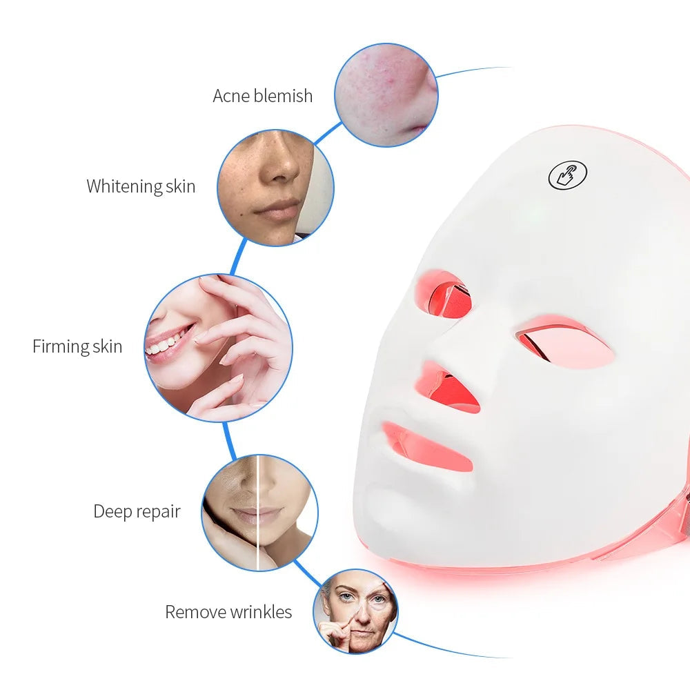 Rechargeable 7-Color LED Facial Mask – Skin Rejuvenation & Face Lifting Beauty Device for Home Use