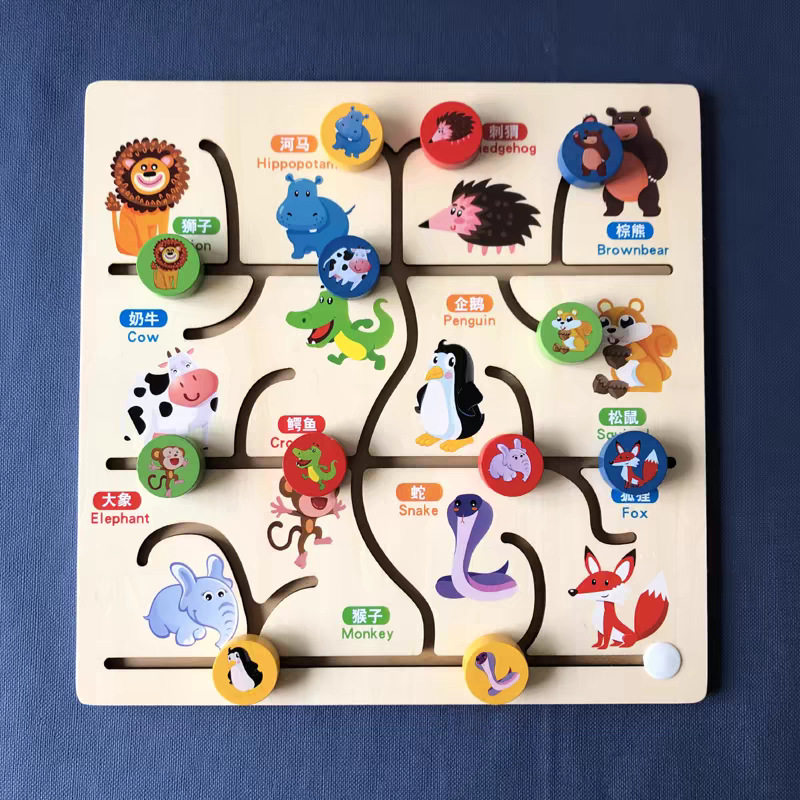 Wooden Making Maze montessori kids learning Fruits, Animals, Counting, Vegetables, Wild animals