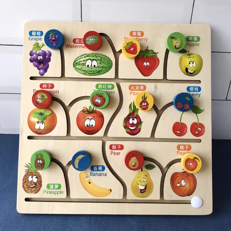 Wooden Making Maze montessori kids learning Fruits, Animals, Counting, Vegetables, Wild animals