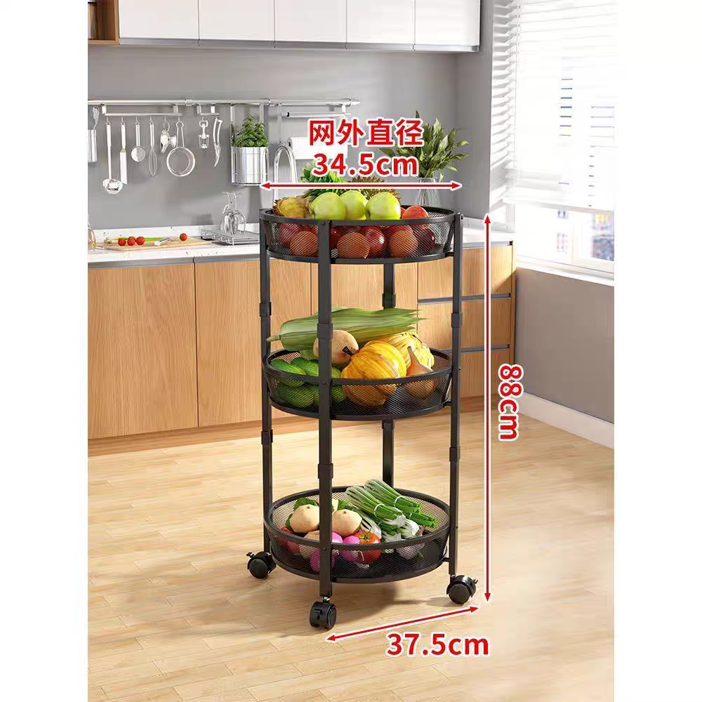 3 Tiers Wicker Basket Fruit Vegetable Bakery Goods Display  Kitchen Organizer